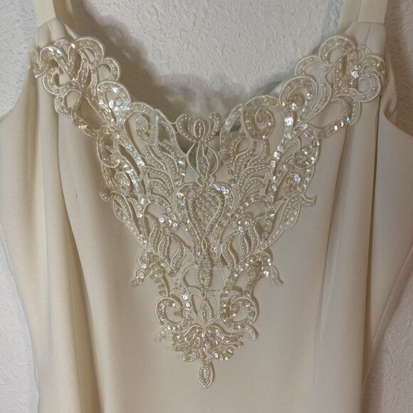 KAREN LAWRENCE BY MATTHEW 2-PIECE LAYERED Ivory embellished, DRESS & JACKET Sz10 - Picture 5 of 9